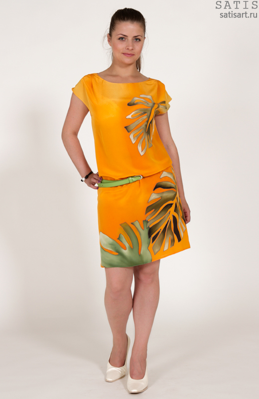 Платье из натурального шелка летнее оранжевое